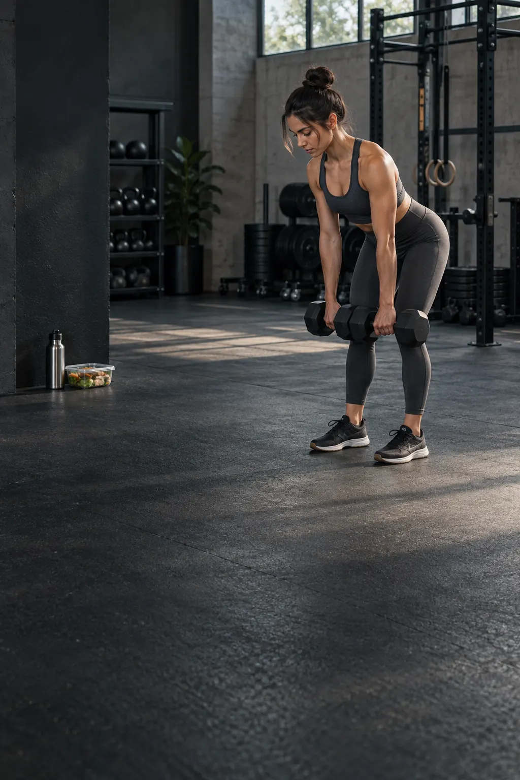 Athlete lifting dumbbells in a gym